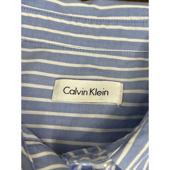 CALVIN KLEIN BLUE WHITE STRIPED LONG SLEEVE BUTTON UP TIE COTTON SHIRT DRESS 6? - Picture 10 of 15